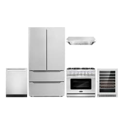 Cosmo 5 Piece Kitchen Appliance Packages with 36" Freestanding Gas Range 36" Under Cabinet 24" Built-in Fully Integrated Dishwasher French Door - Thumbnail 1