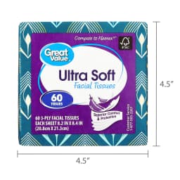 (18 pack) Great Value Ultra Soft Facial Tissues, 1 Cube, 60 Tissues, 3-Ply, Compare to Kleenex® - Thumbnail 7