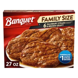 Banquet Family Size Salisbury Steaks and Brown Gravy, 8g Protein per Serving, Frozen Meal, 27 oz - Thumbnail 1