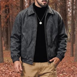 Mens Faux Leather Motorcycle Jacket Zip Up Collared Coat with Pockets Lightweight Outerwear for Streetwear and Daily Wear - Thumbnail 1