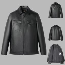 Maoxin Men's Jacket Men's Fashion Vintage Motorcycle Solid Color Zipper Pocket Leather Long Sleeved Hooded Jacket Plus Size Leather Jacket Black M - Thumbnail 1