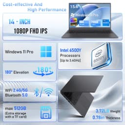 KINOBUC 14" FHD Laptop, Intel 6500Y, 8GB RAM, 256GB SSD, Windows 11, WiFi 5, Bluetooth 5.0, Office Ready - Thumbnail 2