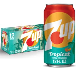 7UP Tropical Caffeine Free Lemon Lime Mango Peach Soda Pop, 12 fl oz, 12 pack cans - Thumbnail 1