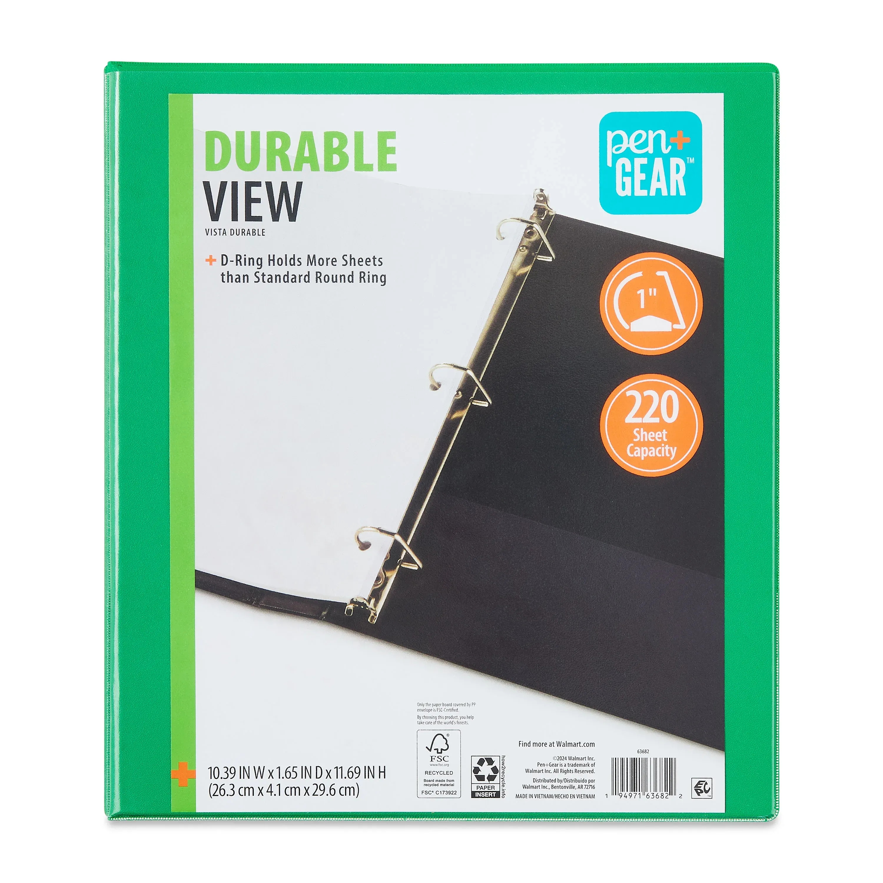 (4 pack) Pen+Gear Durable View 1-inch D-Ring Binder, Green