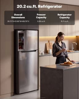 Upstreman 20.2 Cu. Ft. Top Freezer Refrigerator, Stainless Steel Double Door Refrigerator, Garage Ready, Adjustable Thermostat, Reversible Door - Thumbnail 3