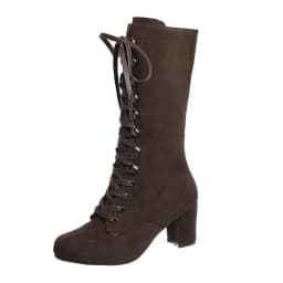 FRSASU Women Boots ,Women Boots Shoes Thick Low-Heeled Boots Plus Size Mid Calf Lace Up Boots - Thumbnail 1