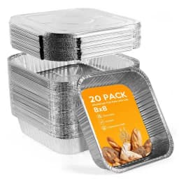 8x8 Aluminum Pans with Lids，Disposable Square Tin Foil Pans For Cake Baking, Cooking, Freezing, Prepping Food，20 Pack - Thumbnail 1