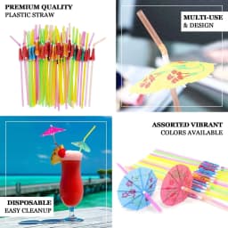 Efavormart 50 Pack | Multi-Colored Umbrella Luau Pool Party Drinking Straws - Thumbnail 4