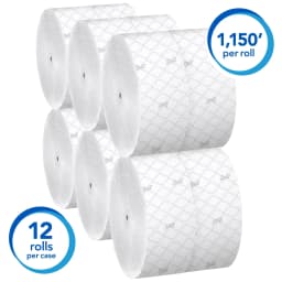 Scott Professional Coreless High-Capacity Jumbo Roll Toilet Paper, Bulk (07006), 2-Ply, Elevated Design, Septic Safe, White (12 Rolls at 1,150' Each - Thumbnail 2