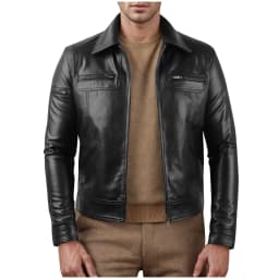 Maoxin Leather Jacket Men Men Zipper Pocket Artificial Leather Clothing Long Sleeves No Hat Fall And Winter Loose Coat Plus Size Jackets for Men Black XL - Thumbnail 1