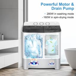 Costway Portable Twin Tub Washing Machine Washer(13.2lbs) & Spinner (8.8lbs) Grey - Thumbnail 5
