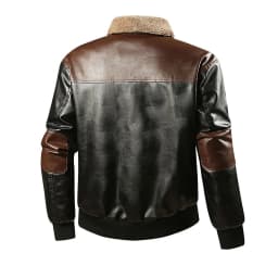 DayScoop Mens Jackets Fall Outerwear Long Sleeve Winter Fashion Casual Vintage Shearling Collar Patchwork Leather Style Biker Color Block Lapel Faux Outer Tops - Thumbnail 4