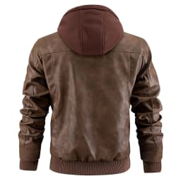 VNKIDY Men's Coat Autumn Winter Solid Color Leather Jacket With Detachable Hood Long Sleeve Zipper Ribbed Warm Coat For Casual Daily Streetwear Activities Soft Outerwear - Thumbnail 7