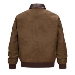 Gamivast Vintage Suede Bomber Jacket for Men Zip up Faux Leather Patchwork Coat Lightweight Casual Outerwear Windbreaker with Pockets for Fall Winter Activewear Brown XXL - Thumbnail 8