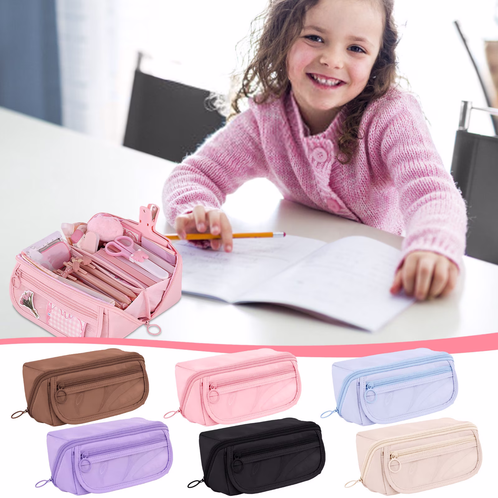 Pencil Case Large Capacity Pencil Pouch for Organisation Zipper Pencil Bag - Thumbnail 6
