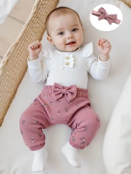 Loicainy Infant Baby Girls Fall Clothes Set 3 6 9 12 Months Long Sleeve Romper with Floral Pants and Headband Outfits - Thumbnail 3
