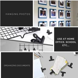 PERFORMORE 12 Pack of Metal Binder Clips, Black Metal Bulldog Clips, Large Hinge Paper File Clips Clamp for Hanging Pictures Crafts at Home Kitchen - Thumbnail 3