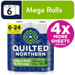 Quilted Northern Ultra Soft & Strong 2-Ply Toilet Paper, 6 Mega Rolls, 295 Sheets per Roll - Thumbnail 1