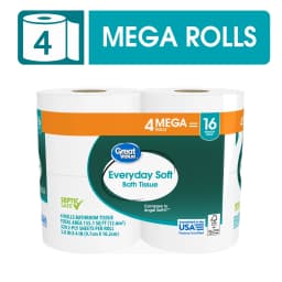 (12 pack) Great Value Everyday Soft Bath Tissue, 4 Count, Mega Rolls, Compare to Angel Soft® - Thumbnail 2