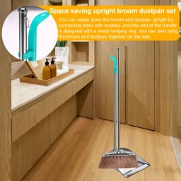 Broom and Dustpan Set with Long Handle Heavy Duty Stainless Steel Dustpan with Broom Space Saving Broom Dustpan Combo Sweeper and Dustpan Set - Thumbnail 7
