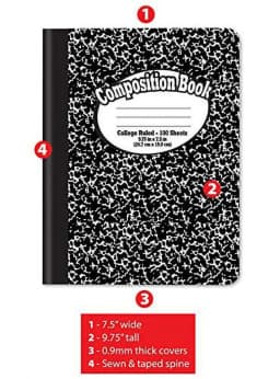 Better Office Products College Ruled Composition Notebooks, 100 Sheets, 9.75 Inch x 7.5 Inch, Black Cover, 12 Pack - Thumbnail 2