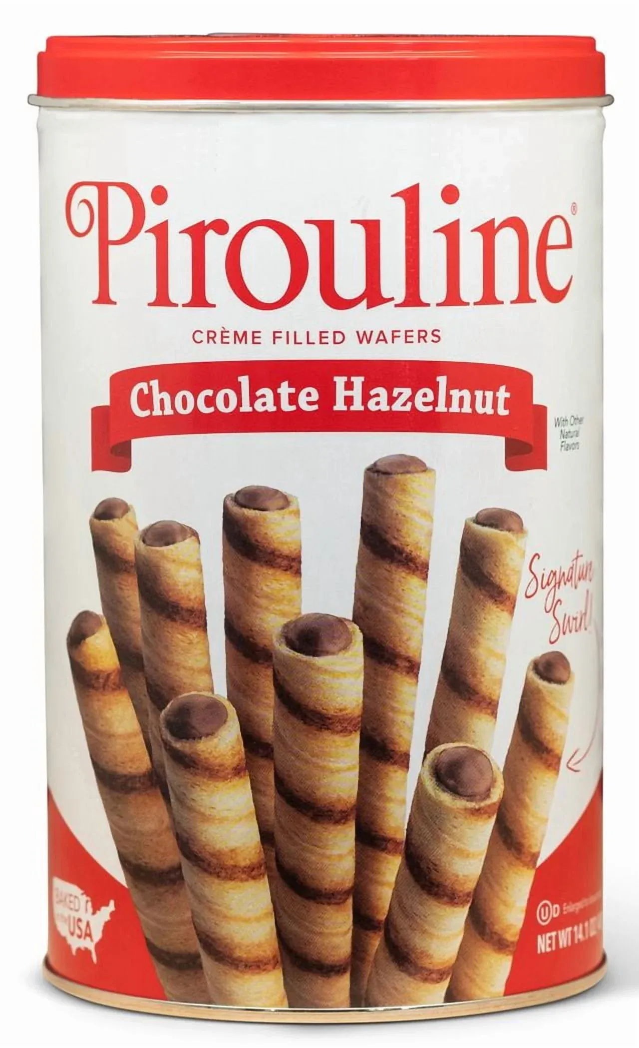 Pirouline Chocolate Hazelnut Creme Filled Wafer Cookies, 14.1oz Tin. Holiday Gift