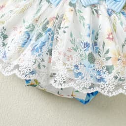 Kucnuzki 0 Months Newborn Baby Girl Clothes Romper Shorts Set 3 Months Fly Sleeve Pure Color Casuak Rompers Top Elastic Floral Mesh Panel Shorts Headband 3PCS Set Blue - Thumbnail 9