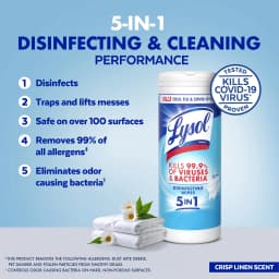 Lysol Disinfecting Wipes, All Purpose Cleaner, Multi Surface Antibacterial Cleaning Wipes, Cleaning Supplies, Lemon + Mango & Hibiscus + Crisp Linen - Thumbnail 4