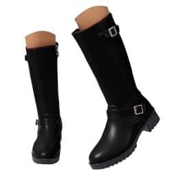 UngA Womans Boots Wide Lace up Chunky Low Heel Booties Comfortable Round Toe Retro Cute Fall Winter Boots for Women Mid Calf Black,Size 6.5 - Thumbnail 3