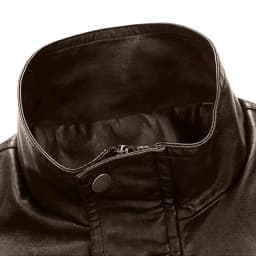 XUNKUSGA Men's Pu Leather Jacket Vintage Stand Collar Snap Button Motorcycle Jacket Classic Solid Color Long Sleeve Loose Outerwear Coat with Pockets Coffee 3XL - Thumbnail 6