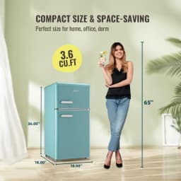 DEMULLER Retro Refrigerator with Double Door Small Fridge Freezer 7 Modes Temperture Setting Blue - Thumbnail 3