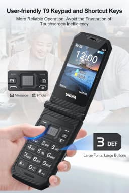 UNIWA X29 Rugged Flip GSM Cellphone 2.8" +1.77" Dual Screen Mobile Phone Big Push-Button Telephone for Elderly (Green) - Thumbnail 6