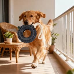 Natural Rubber Dog Tire Chew Toy, Treat Dispensing Dental Teething Toy, Interactive Tug of War Enrichment Toy for Dogs Boredom Relief - Thumbnail 8