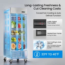 Commercial Refrigerator 27 Inch Wide 23 Cu.Ft Upright Single Door Stainless Steel Fridge with Auto Defrost Digital Control LED Lighting - Thumbnail 3