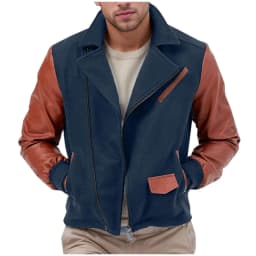 Maoxin Leather Jacket Men Men's Fashion Casual Solid Color Zipper Pockets Long Sleeve Hoodless Casual Outwear Plus Size Jackets for Men Navy S - Thumbnail 1