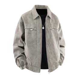 Men's Faux Suede Leather Bomber Jacket Classic Racer Biker Motorcycle Outerwear Casual Coat Fall Winter Coat Work and Daily Wear - Thumbnail 4