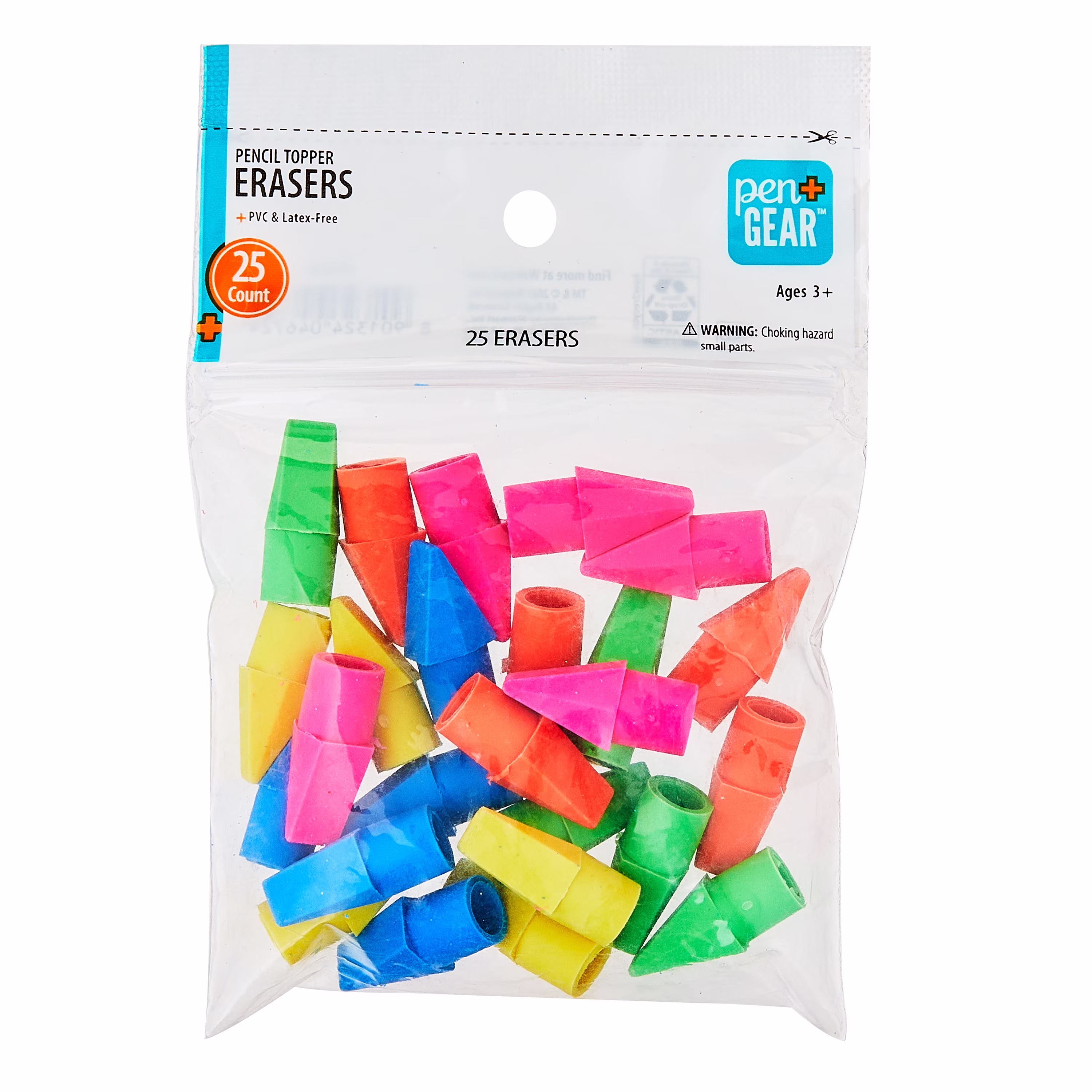 Pen+Gear Pencil Cap Erasers, 25 Count – Assorted Colors, Smudge-Free, Fits #2 Pencils - Thumbnail 1
