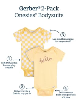 Gerber Baby Boy or Girl Neutral Short Sleeve Cotton Onesies, 2-Pack, Sizes Newborn - 12 Months - Thumbnail 11