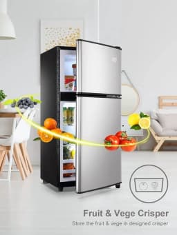 Generic Top-Freezer Refrigerator, 3.5 Cu.ft 2-Door Kitchen Fridge with 7-Level Adjustable Thermostat, Lock, Ice Compartment, Energy Saving, Silver - Thumbnail 3
