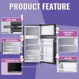 TACOOL 2.35 Cu.ft Small Mini Refrigerator for Office Compact Dual Door Fridge Egg Trey Low Noise, Black - Thumbnail 2
