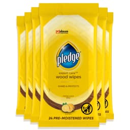 Pledge Expert Care Wood Wipes, Shines and Protects, Removes Fingerprints, Lemon Scent, 24 Count (Pack of 6) - Thumbnail 1