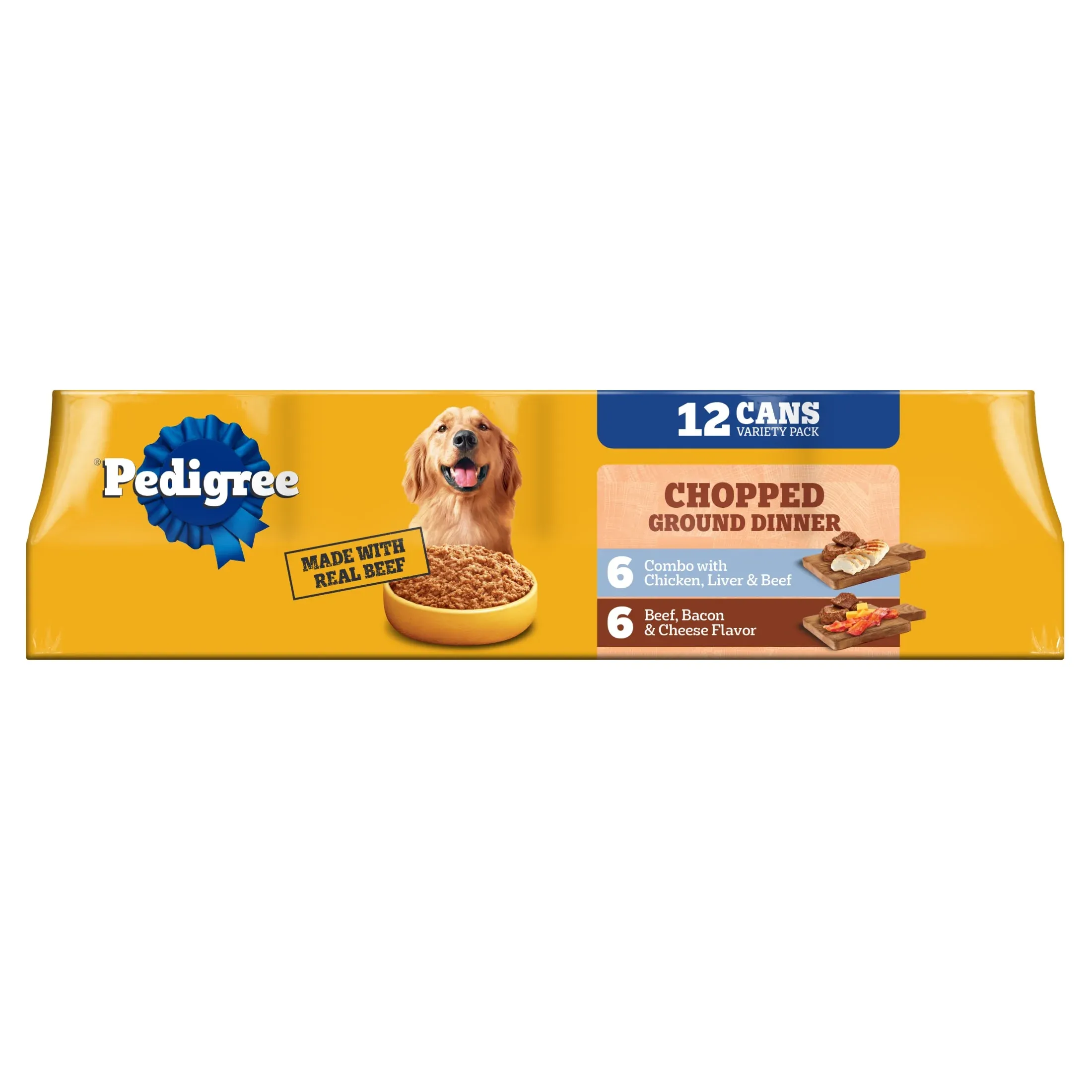 Pedigree Chopped Ground Dinner Chicken & Bacon Variety Pack Wet Dog Food, (12) 13.2 Oz Cans