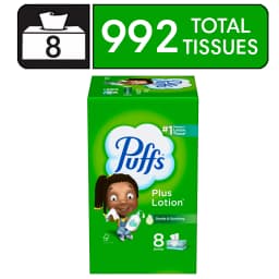Puffs Plus Lotion Facial Tissues, 8 Family Size Boxes, 124 Tissues per Box - Thumbnail 1
