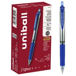 uni-ball® Signo Gel RT™ Retractable Pens, Medium Point, 0.7 mm, Silver Barrel, Blue Ink, Pack Of 12 Pens - Thumbnail 1