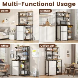 ModFurne Mini Fridge Stand with Storage, Microwave Storage Shelf with Power Outlet, Bakers Rack Stand for Dorm Kitchen Coffee Bar, Vintage Brown - Thumbnail 4