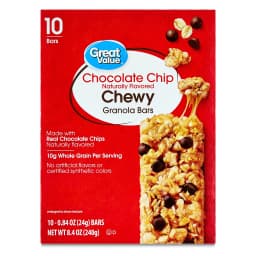 Great Value Chocolate Chip Chewy Granola Bars, 0.84 oz, 10 Count - Thumbnail 1