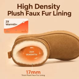Crestar Platform Mini Boots for Women, Genuine Suede Fuzzy Ankle Snow Boots with Fur Lined, Chestnut - Thumbnail 7