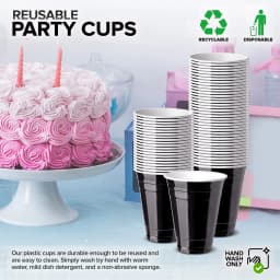 Stock Your Home Black Plastic Cups Disposable, 16oz (50 Count) Heavy-Duty, Large Party Cup Pack Bulk Pack for Drinking Punch, Soda, Wine, Beer, 4th - Thumbnail 6