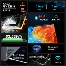 Laptop ,Gaming Laptop 15.6 FHD , AMD Ryzen 7 5825U, 16GB RAM, 1TB SSD, Windows 11PRO, Graphite, Backlit KB, Gray - Thumbnail 2