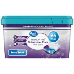 Great Value Premium Plus Dishwasher Pacs, Fresh Scent, 66 Count - Thumbnail 1